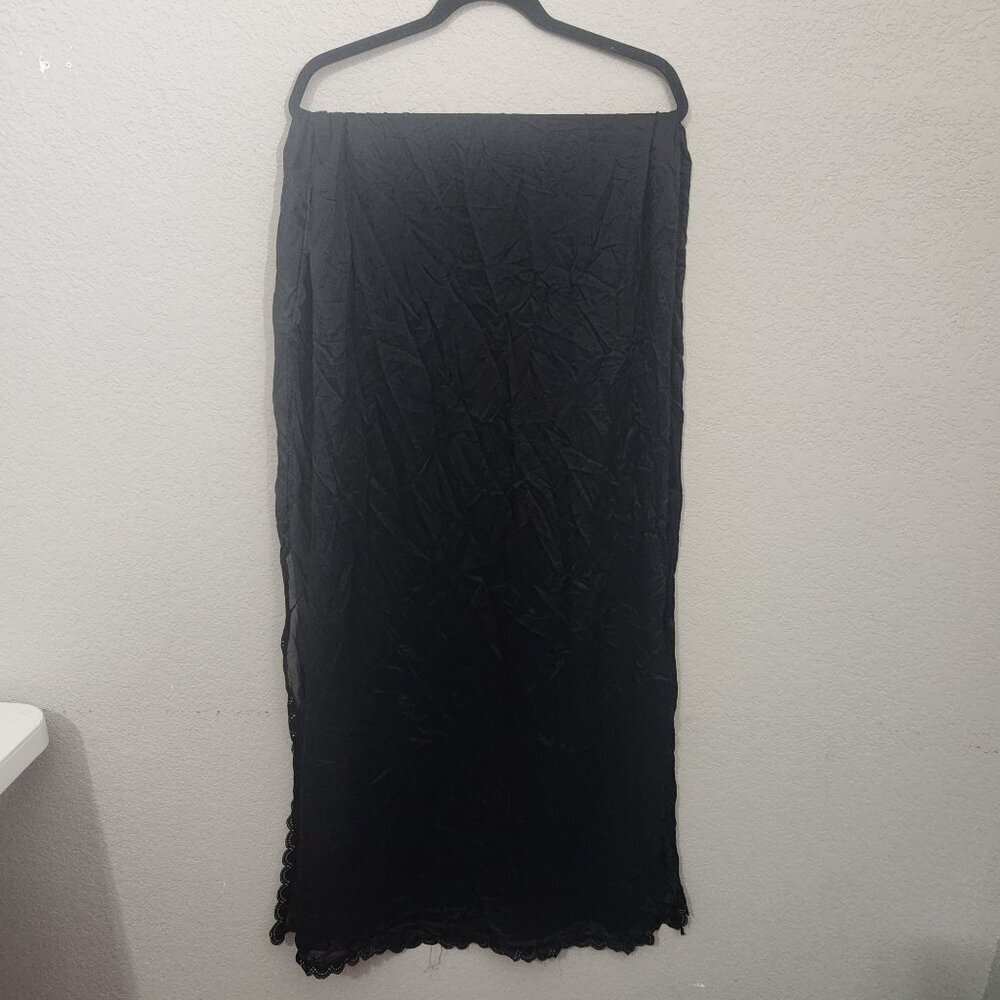 Black Sheer Scalloped Edge Fabric Panel Scarf